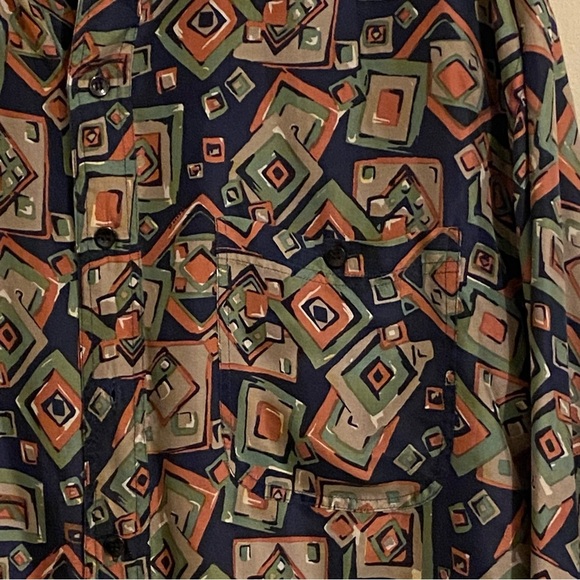 Vintage 90s IMPACT 100% Silk Men's Geometric Button Up M Long Sleeve Shirt Y2K - Picture 4 of 11